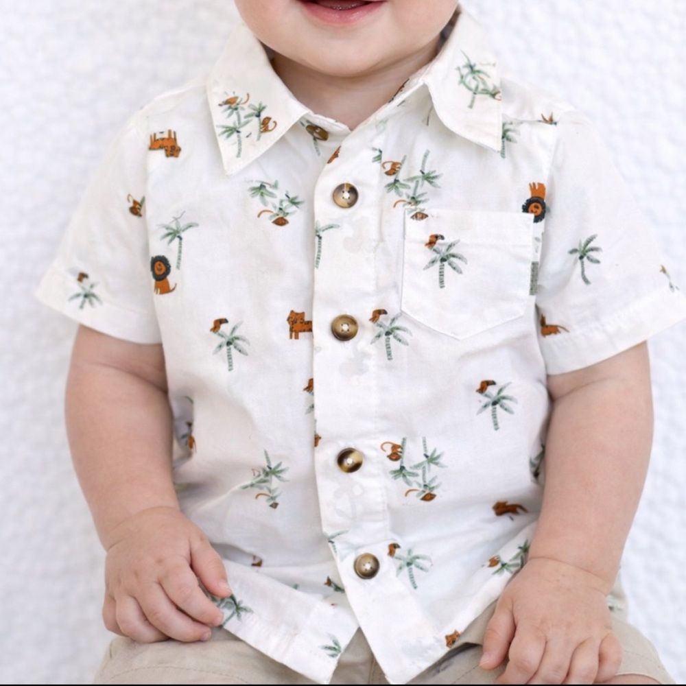 Carter’s Just One You white lion jungle safari print cotton button down 6M